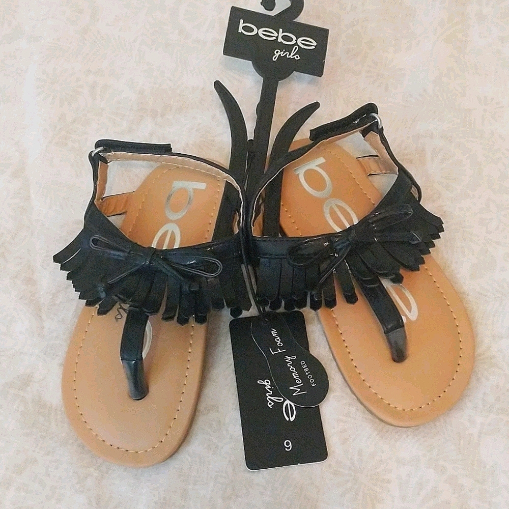 Bebe girls Black Fringe Sandals
